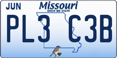 MO license plate PL3C3B