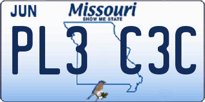 MO license plate PL3C3C