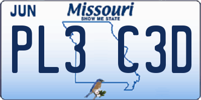 MO license plate PL3C3D