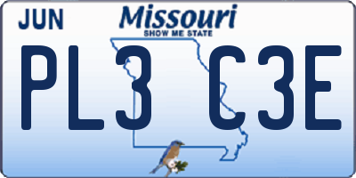 MO license plate PL3C3E