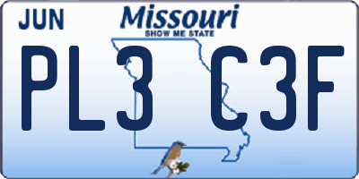MO license plate PL3C3F