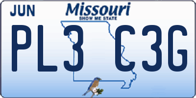 MO license plate PL3C3G