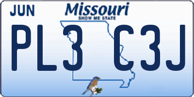 MO license plate PL3C3J