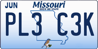 MO license plate PL3C3K