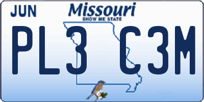 MO license plate PL3C3M