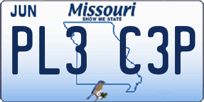 MO license plate PL3C3P