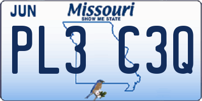 MO license plate PL3C3Q