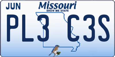 MO license plate PL3C3S
