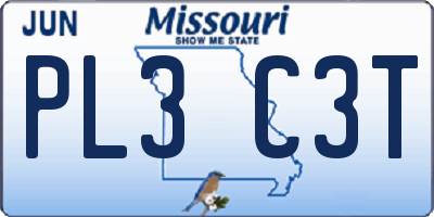MO license plate PL3C3T