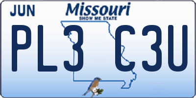 MO license plate PL3C3U
