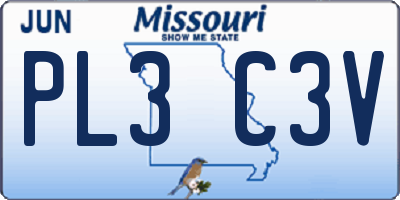 MO license plate PL3C3V