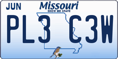 MO license plate PL3C3W