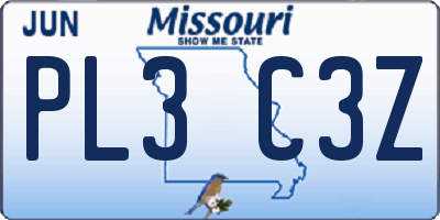 MO license plate PL3C3Z