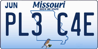 MO license plate PL3C4E