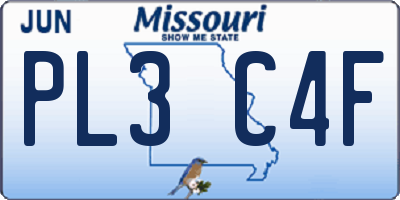 MO license plate PL3C4F