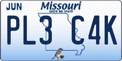 MO license plate PL3C4K