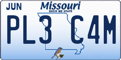 MO license plate PL3C4M