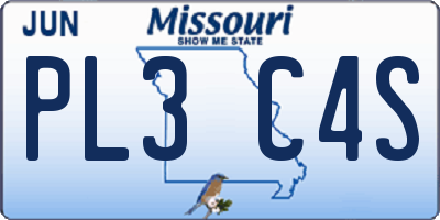 MO license plate PL3C4S