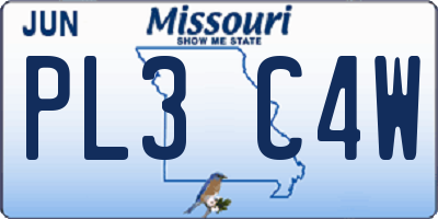 MO license plate PL3C4W