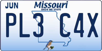 MO license plate PL3C4X