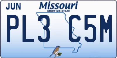 MO license plate PL3C5M
