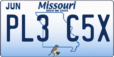 MO license plate PL3C5X