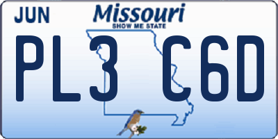 MO license plate PL3C6D