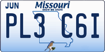MO license plate PL3C6I