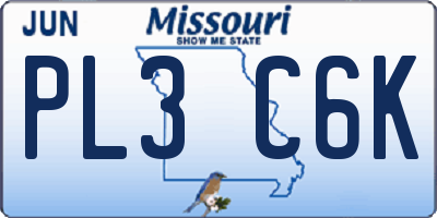 MO license plate PL3C6K