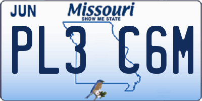 MO license plate PL3C6M