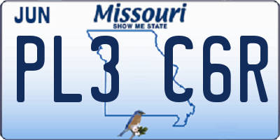 MO license plate PL3C6R