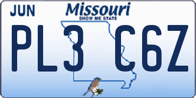 MO license plate PL3C6Z