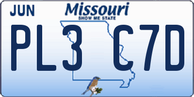 MO license plate PL3C7D