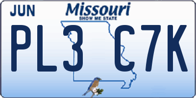 MO license plate PL3C7K