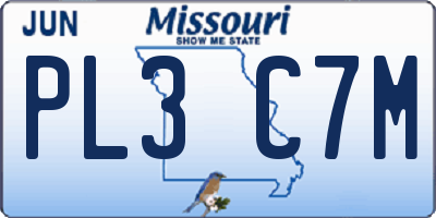 MO license plate PL3C7M