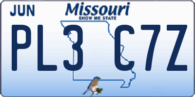 MO license plate PL3C7Z