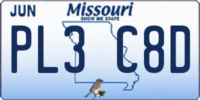MO license plate PL3C8D