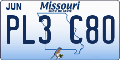 MO license plate PL3C8O