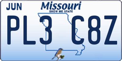 MO license plate PL3C8Z