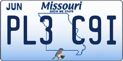 MO license plate PL3C9I