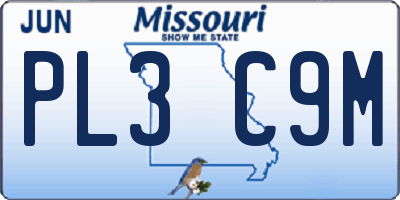 MO license plate PL3C9M