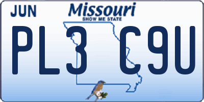 MO license plate PL3C9U