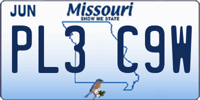 MO license plate PL3C9W