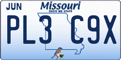 MO license plate PL3C9X
