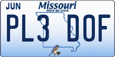 MO license plate PL3D0F