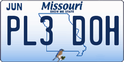 MO license plate PL3D0H