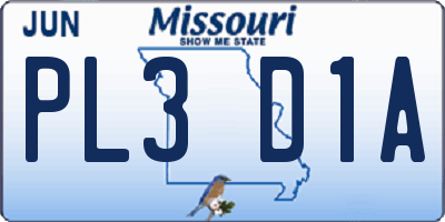 MO license plate PL3D1A