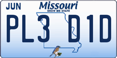 MO license plate PL3D1D