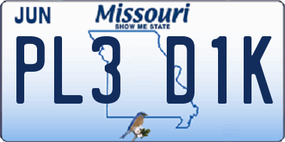 MO license plate PL3D1K
