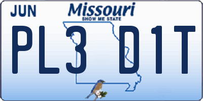 MO license plate PL3D1T